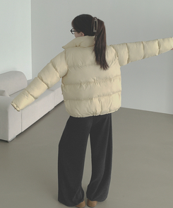 하이넥 빅포켓 고퀄리티 루즈 커플 도톰 패딩 크림