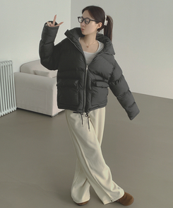 하이넥 빅포켓 고퀄리티 루즈 커플 도톰 패딩 블랙