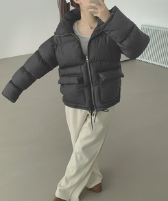 하이넥 빅포켓 고퀄리티 루즈 커플 도톰 패딩 블랙