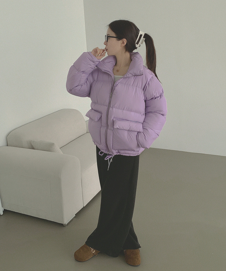 하이넥 빅포켓 고퀄리티 루즈 커플 도톰 패딩 라이트퍼플