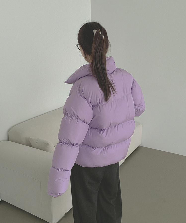 하이넥 빅포켓 고퀄리티 루즈 커플 도톰 패딩 라이트퍼플