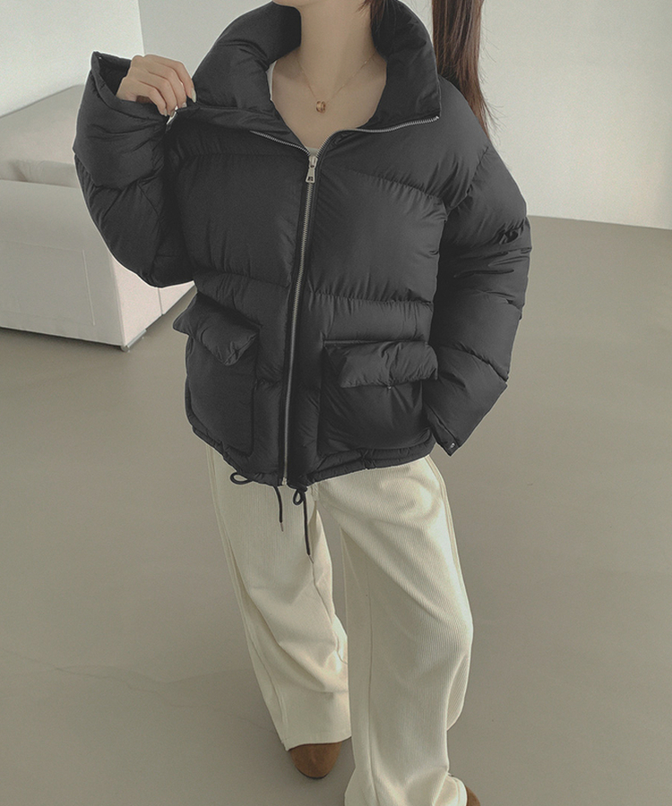 하이넥 빅포켓 고퀄리티 루즈 커플 도톰 패딩 블랙