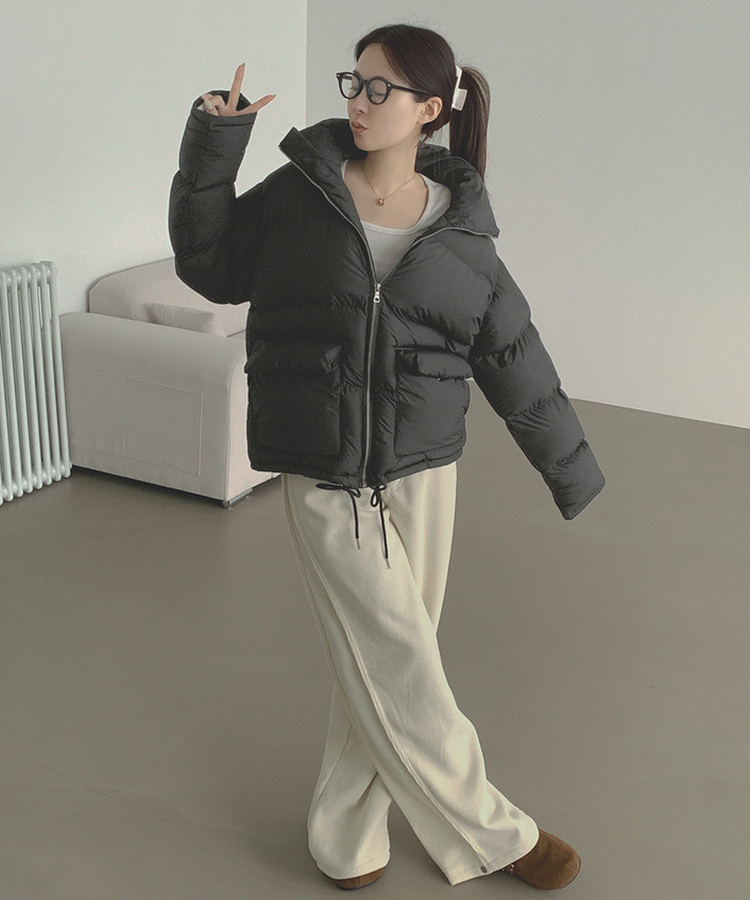 하이넥 빅포켓 고퀄리티 루즈 커플 도톰 패딩 블랙