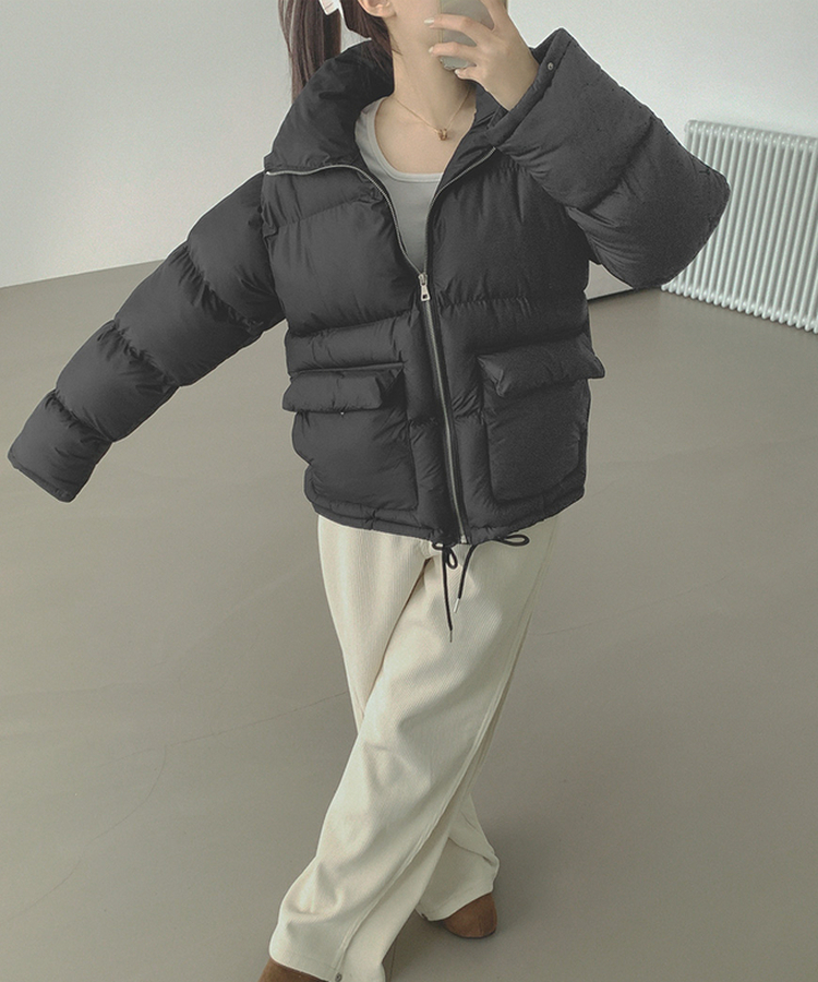 하이넥 빅포켓 고퀄리티 루즈 커플 도톰 패딩 블랙