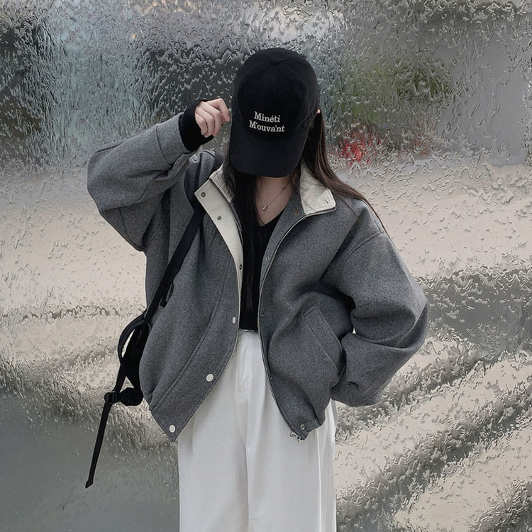 패딩 대신 입는 따뜻한 자켓프리미엄 하이넥 골지 넥라인 모직 아방핏 윈터 자켓 점퍼 그레이