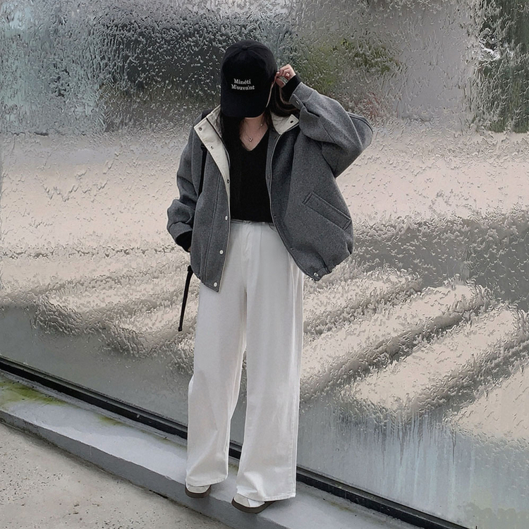 패딩 대신 입는 따뜻한 자켓프리미엄 하이넥 골지 넥라인 모직 아방핏 윈터 자켓 점퍼 그레이