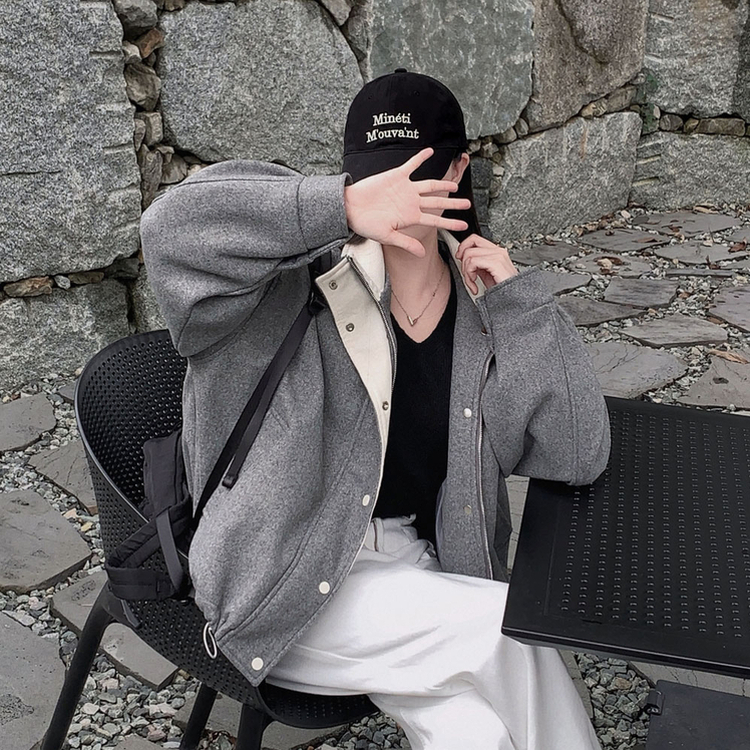 패딩 대신 입는 따뜻한 자켓프리미엄 하이넥 골지 넥라인 모직 아방핏 윈터 자켓 점퍼 그레이