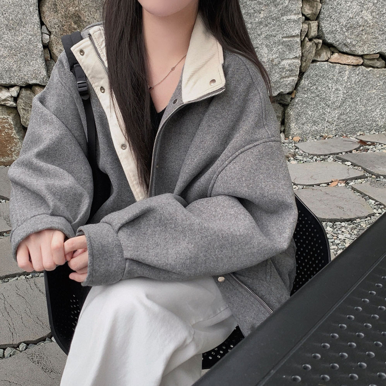 패딩 대신 입는 따뜻한 자켓프리미엄 하이넥 골지 넥라인 모직 아방핏 윈터 자켓 점퍼 그레이