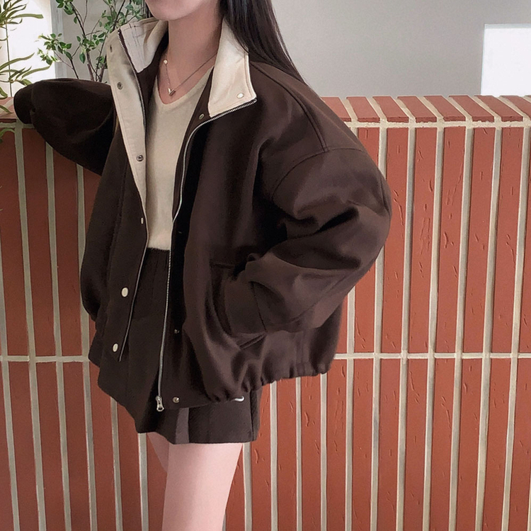 패딩 대신 입는 따뜻한 자켓프리미엄 하이넥 골지 넥라인 모직 아방핏 윈터 자켓 점퍼 브라운