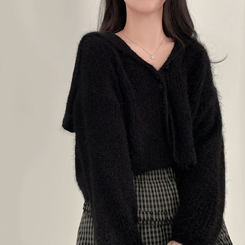 에겐녀 프리패스 솔잎 여리핏 세라 크롭 버튼 가디건 블랙