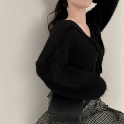 에겐녀 프리패스 솔잎 여리핏 세라 크롭 버튼 가디건 블랙