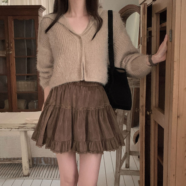 에겐녀 프리패스 솔잎 여리핏 세라 크롭 버튼 가디건 베이지