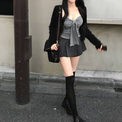 메리드 6cm 통굽 버클 가죽 스웨이드 로퍼 블랙