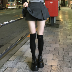 메리드 6cm 통굽 버클 가죽 스웨이드 로퍼 블랙