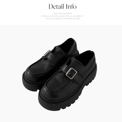 메리드 6cm 통굽 버클 가죽 스웨이드 로퍼