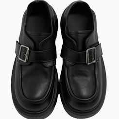 메리드 6cm 통굽 버클 가죽 스웨이드 로퍼