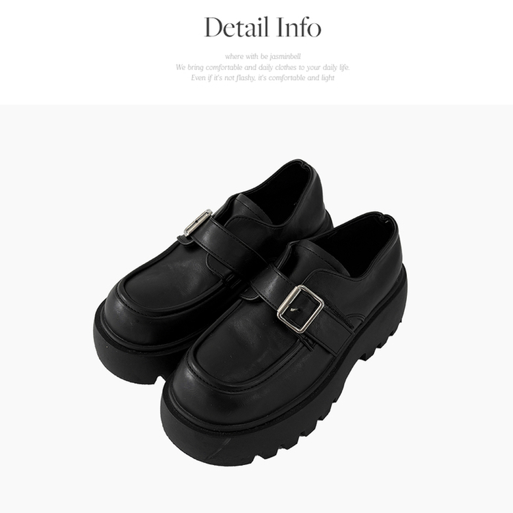 메리드 6cm 통굽 버클 가죽 스웨이드 로퍼