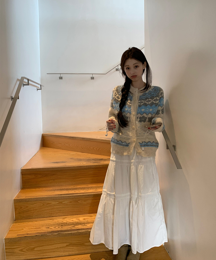 FUZZYKONサンドブラウン／レトロ紋様プリント ダブルメッシュミディスカート FUZZYKONサンドブラウン／レトロ紋様プリント ダブルメッシュ