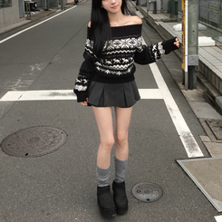 레틴 플리츠 핀턱 체크 미니 스커트 블랙