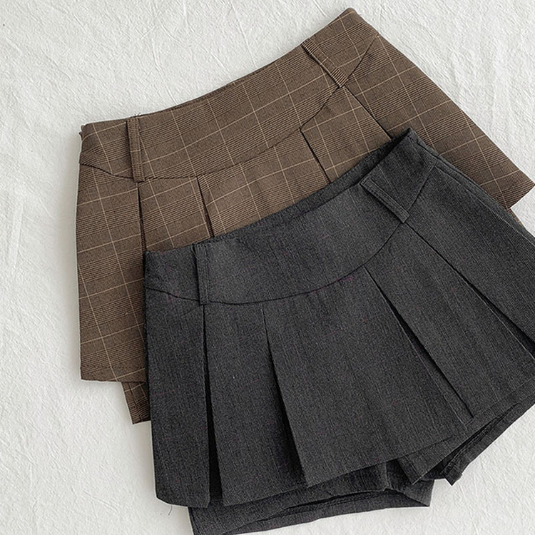 레틴 플리츠 핀턱 체크 미니 스커트