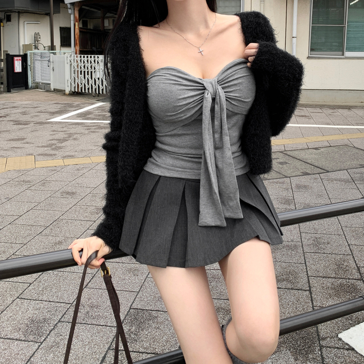 레틴 플리츠 핀턱 체크 미니 스커트 블랙