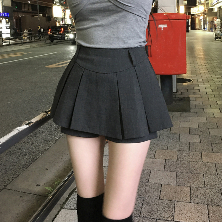 레틴 플리츠 핀턱 체크 미니 스커트 블랙