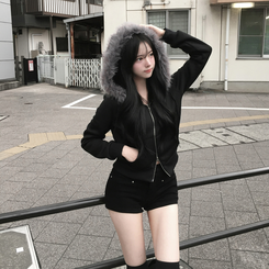 ファークロップフードジップアップ｜ジャンパー｜韓国ファッション通販