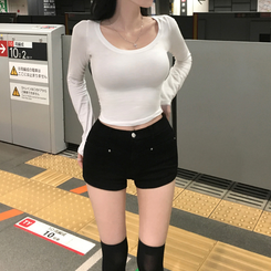 보나 절개 리벳 스판 3부 숏팬츠 블랙