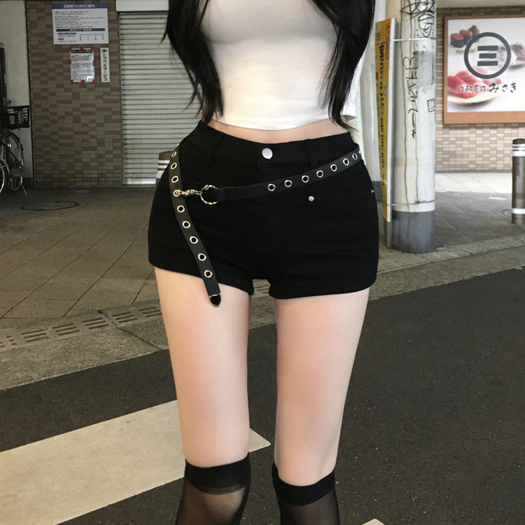 보나 절개 리벳 스판 3부 숏팬츠 블랙