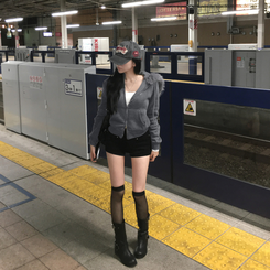 로벨 버클 바이크 하프 미들 통굽 부츠 블랙