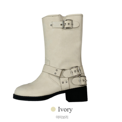 로벨 버클 바이크 하프 미들 통굽 부츠