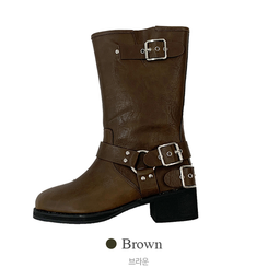 로벨 버클 바이크 하프 미들 통굽 부츠