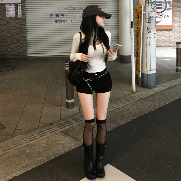 로벨 버클 바이크 하프 미들 통굽 부츠 블랙