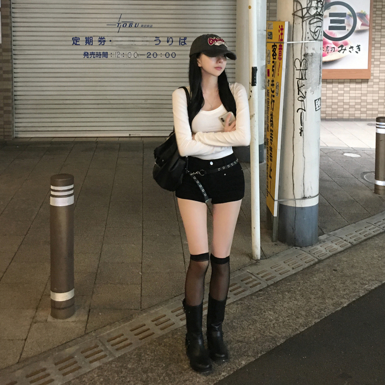 로벨 버클 바이크 하프 미들 통굽 부츠 블랙