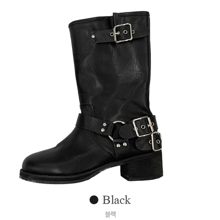 로벨 버클 바이크 하프 미들 통굽 부츠
