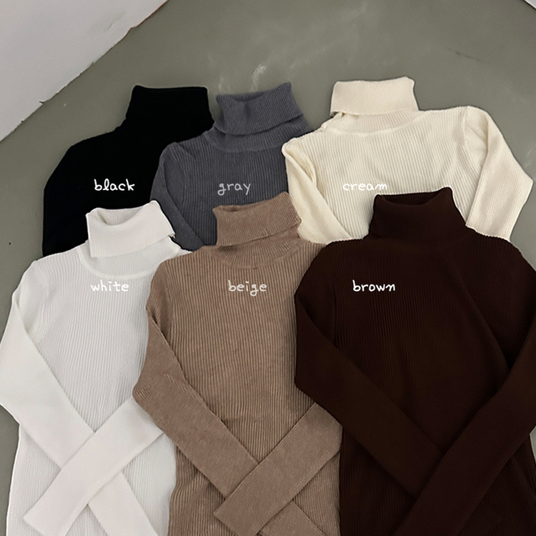 페니 쫀쫀한 목 폴라 골지 니트