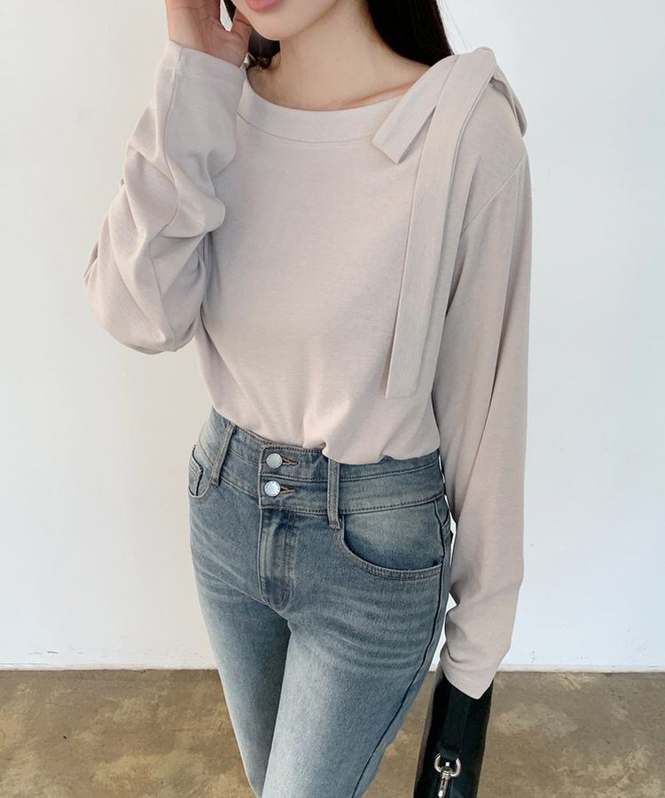 ストラップオフショルダーTシャツ｜長袖Tシャツ｜韓国ファッション通販
