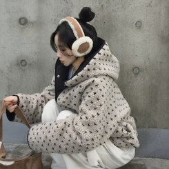 스노우볼 후리스 뽀글이 양털 도트 배색 리버시블 양면 후드 오버핏 패딩 점퍼 베이지
