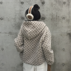 스노우볼 후리스 뽀글이 양털 도트 배색 리버시블 양면 후드 오버핏 패딩 점퍼 베이지