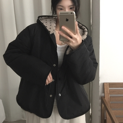 스노우볼 후리스 뽀글이 양털 도트 배색 리버시블 양면 후드 오버핏 패딩 점퍼 베이지