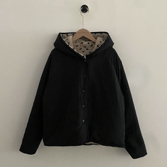 스노우볼 후리스 뽀글이 양털 도트 배색 리버시블 양면 후드 오버핏 패딩 점퍼