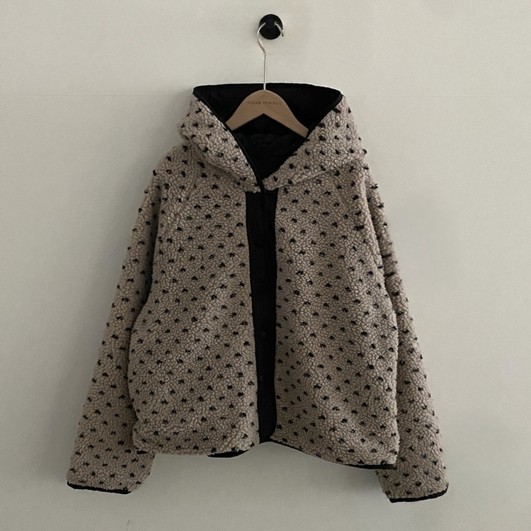 스노우볼 후리스 뽀글이 양털 도트 배색 리버시블 양면 후드 오버핏 패딩 점퍼