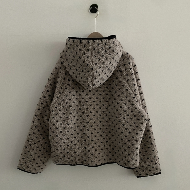 스노우볼 후리스 뽀글이 양털 도트 배색 리버시블 양면 후드 오버핏 패딩 점퍼