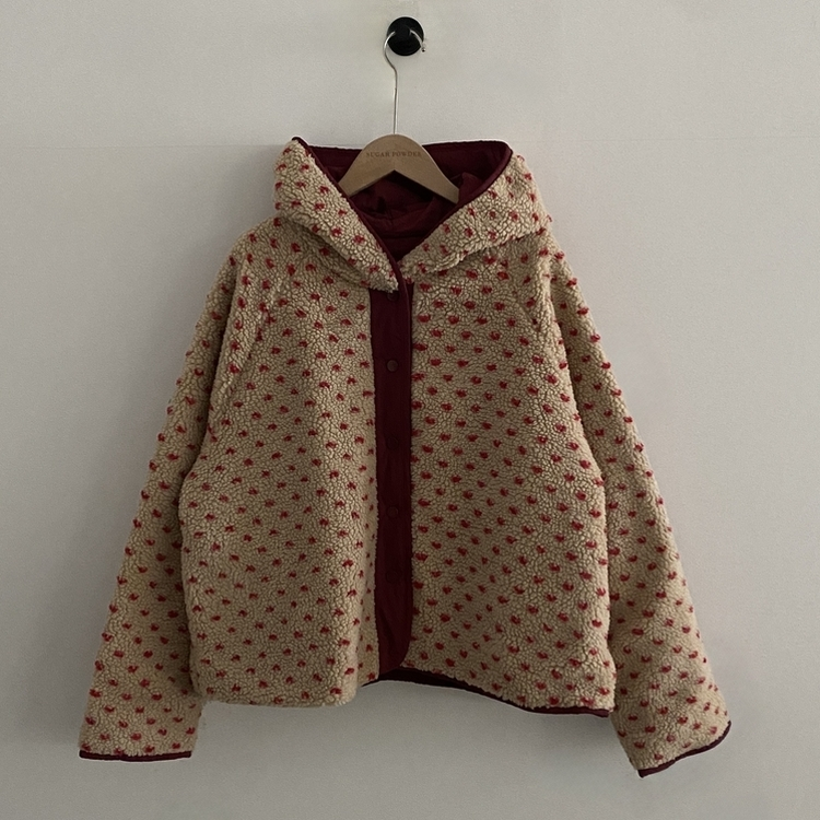 스노우볼 후리스 뽀글이 양털 도트 배색 리버시블 양면 후드 오버핏 패딩 점퍼