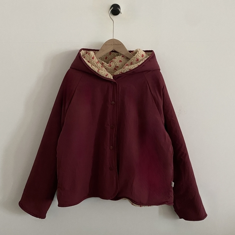 스노우볼 후리스 뽀글이 양털 도트 배색 리버시블 양면 후드 오버핏 패딩 점퍼