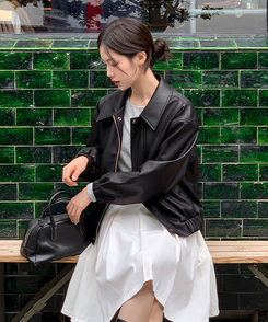 レザー調ブルゾン BLACK