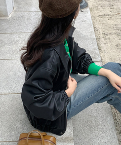 レザー調ブルゾン BLACK
