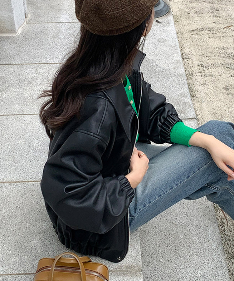 レザー調ブルゾン BLACK