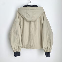 체크배색 양털 퍼후리스 누빔 퀄팅 오버핏 스트링 겨울점퍼 후드패딩 숏야상 자켓