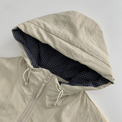 체크배색 양털 퍼후리스 누빔 퀄팅 오버핏 스트링 겨울점퍼 후드패딩 숏야상 자켓